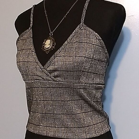OBJEX Silver Plaid Sparkle Croptop - Picture 1 of 12